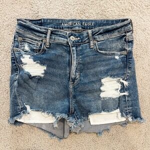 American Eagle Jean Short Women 10 Distressed High V-Rise Shortie Lace Stretch